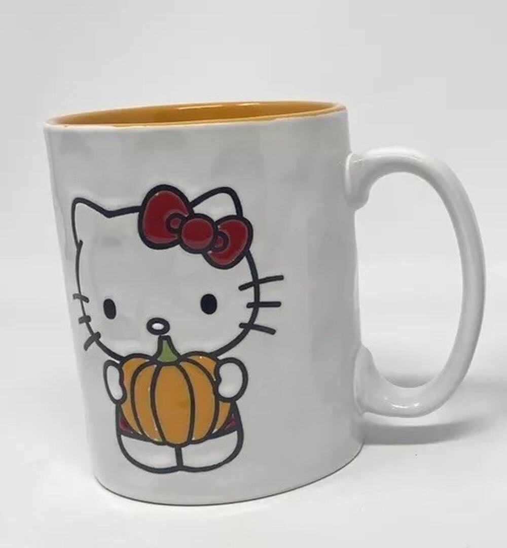 Hello Kitty Fall Double Sided Mug Pumpkin Autumn White Golden Yellow Interior